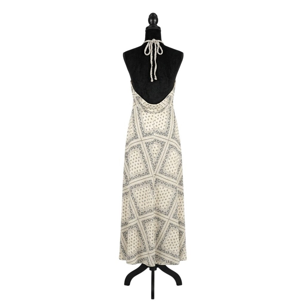 BISHOP + YOUNG Cream Navy Bandana Paisley Halter Maxi Dress Open Back XS $138 - Picture 3 of 7